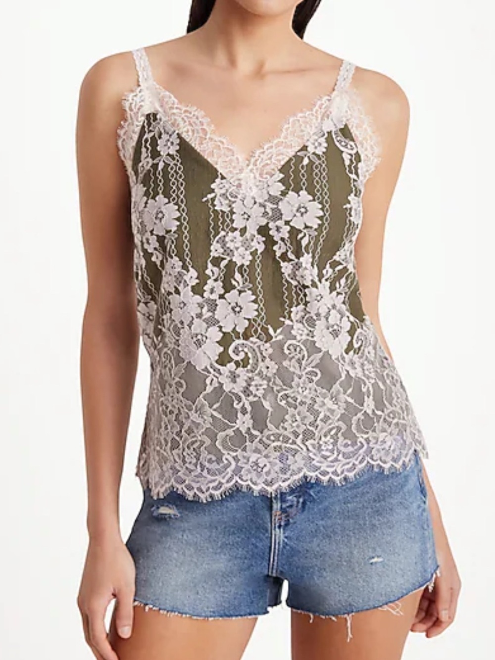 Express Floral Lace V-Neck Downtown Cami In Olive Green Sz S